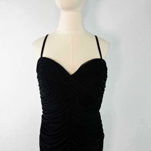 Tadashi Shoji | Black Ruched Bodycon Dress Mini Straps | Sz L - Picture 5 of 13